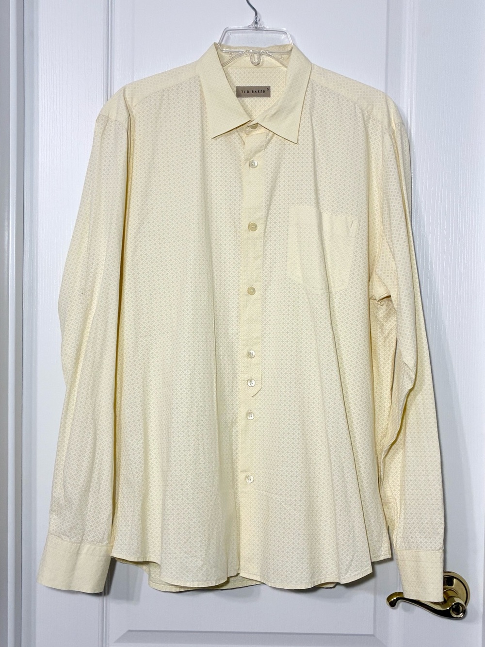 Y2K VTG Ted Baker Geometric Print Roll Tab Button Up Shirt Yellow Sz 5 (XL)